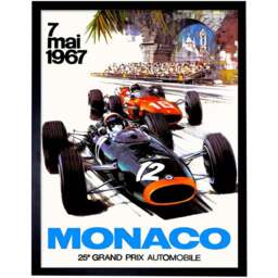 Wee Blue Coo Transport Monaco 25 Grand Prix Automobile 1967 Race Framed Wall Art Print 30 x 41cm - Size: 43.3 x 33.3 x 1.5cm - White - Wilko - thumbnail 1