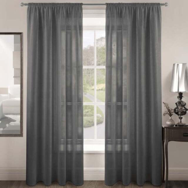 Velosso Riva Plain Charcoal Slot Top Voile Panel Curtain 150 x 228cm - Size: W 150 x D 228cm - Grey - Wilko - image 1