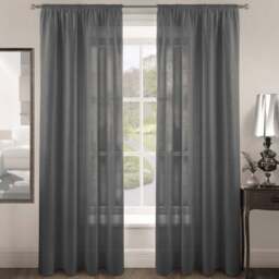 Velosso Riva Plain Charcoal Slot Top Voile Panel Curtain 150 x 228cm - Size: W 150 x D 228cm - Grey - Wilko