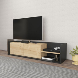 Decorotika Krog 2 Door 2 Shelf Anthracite and Sapphire Oak TV Unit - Size: 36.8 x 160 x 35cm - Multi - Wilko - thumbnail 5