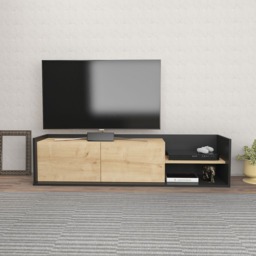 Decorotika Krog 2 Door 2 Shelf Anthracite and Sapphire Oak TV Unit - Size: 36.8 x 160 x 35cm - Multi - Wilko - thumbnail 7