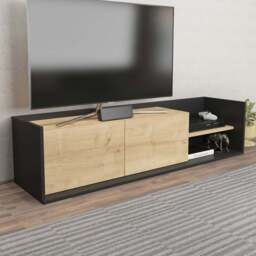Decorotika Krog 2 Door 2 Shelf Anthracite and Sapphire Oak TV Unit - Size: 36.8 x 160 x 35cm - Multi - Wilko