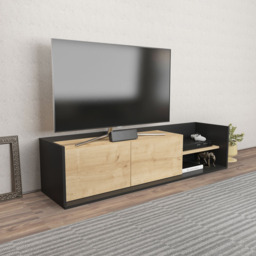 Decorotika Krog 2 Door 2 Shelf Anthracite and Sapphire Oak TV Unit - Size: 36.8 x 160 x 35cm - Multi - Wilko - thumbnail 4