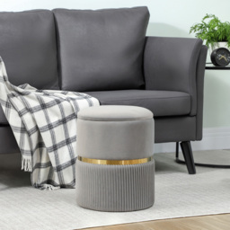 Portland Light Grey Velvet Round Pouffe Footstool with Storage - Size: 46 x 37 x 37cm - Wilko - thumbnail 4