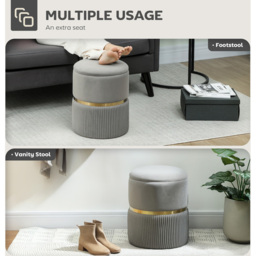 Portland Light Grey Velvet Round Pouffe Footstool with Storage - Size: 46 x 37 x 37cm - Wilko - thumbnail 7
