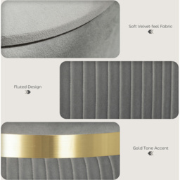 Portland Light Grey Velvet Round Pouffe Footstool with Storage - Size: 46 x 37 x 37cm - Wilko - thumbnail 6