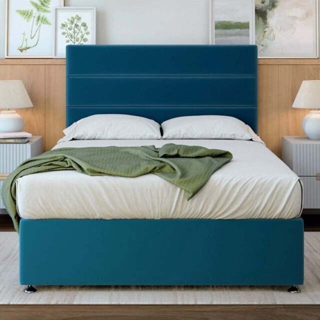 Bedmaster Double Marine Blue Plush Velvet Divan Base with Milan Headboard - Wilko - image 1