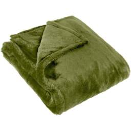 furn. Kallu Olive Double-Sided Faux-Fur Throw 130 x 180cm - Size: 180 x 130 x 1cm - Green - Wilko