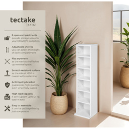 tectake Juliane 6 Shelf White CD Shelf - Size: 90 x 21 x 20cm - Wilko - thumbnail 6