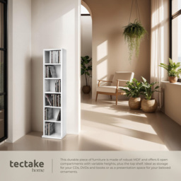 tectake Juliane 6 Shelf White CD Shelf - Size: 90 x 21 x 20cm - Wilko - thumbnail 5