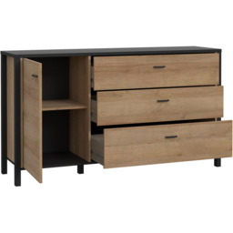 Florence High Rock Single Door 3 Drawer Matt Black and Riviera Oak Sideboard - Size: 40 x 151 x 85cm - Furniture to Go - Wilko - thumbnail 5