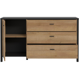 Florence High Rock Single Door 3 Drawer Matt Black and Riviera Oak Sideboard - Size: 40 x 151 x 85cm - Furniture to Go - Wilko - thumbnail 6