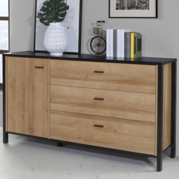 Florence High Rock Single Door 3 Drawer Matt Black and Riviera Oak Sideboard - Size: 40 x 151 x 85cm - Furniture to Go - Wilko - thumbnail 1
