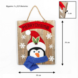 Shatchi Warm White LED Penguin Wooden Wall Frame - Blue - Wilko - thumbnail 4