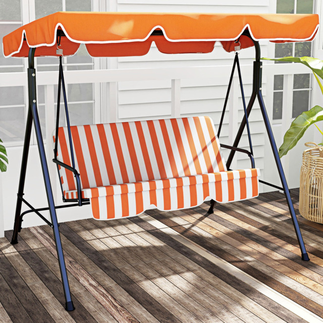 Outsunny 3 Seater Orange and White Swing Chair with Canopy - Size: 141 x 53 x 12.5cm - Wilko - image 1
