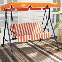 Outsunny 3 Seater Orange and White Swing Chair with Canopy - Size: 141 x 53 x 12.5cm - Wilko - thumbnail 1
