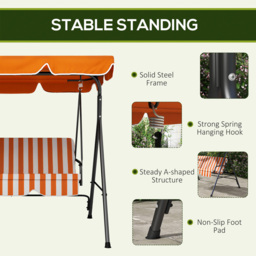 Outsunny 3 Seater Orange and White Swing Chair with Canopy - Size: 141 x 53 x 12.5cm - Wilko - thumbnail 7