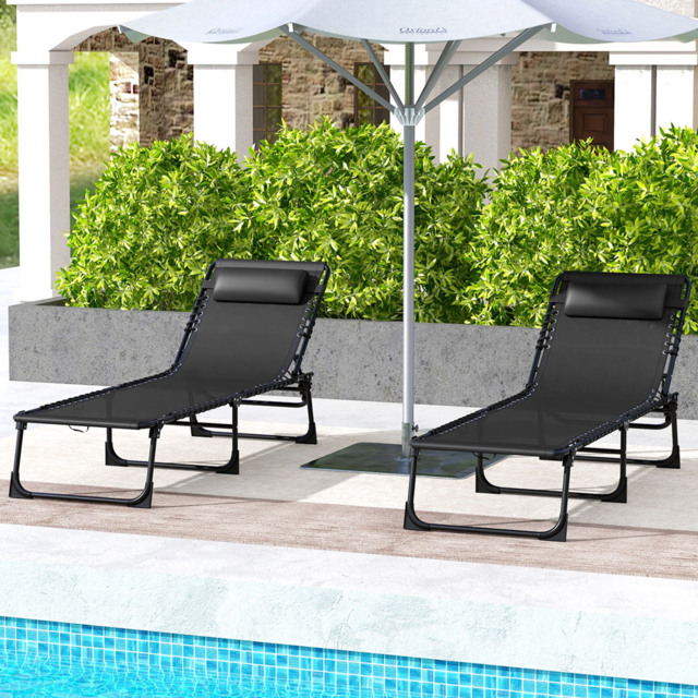 Outsunny Set of 2 Black Foldable Cot Sun Lounger - Size: 1 Seater - Wilko - image 1