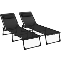Outsunny Set of 2 Black Foldable Cot Sun Lounger - Size: 1 Seater - Wilko - thumbnail 3