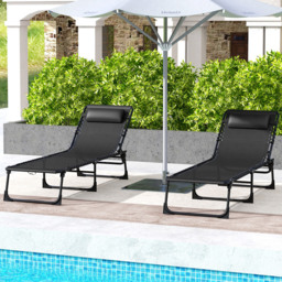 Outsunny Set of 2 Black Foldable Cot Sun Lounger - Size: 1 Seater - Wilko - thumbnail 1