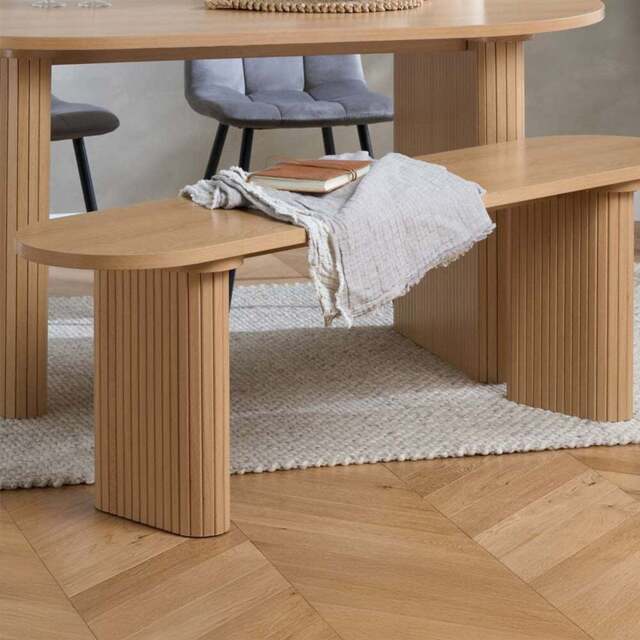 Birlea Axel 2 Seater Oak Oval Fluted Dining Bench - Brown - Wilko - image 1