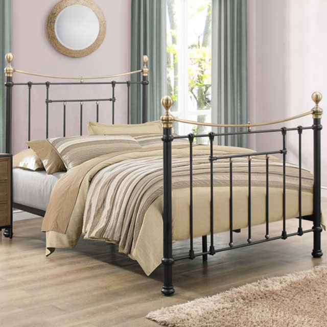 Bronte King Size Black and Antique Brass Metal Bed Frame - Birlea - Wilko - image 1