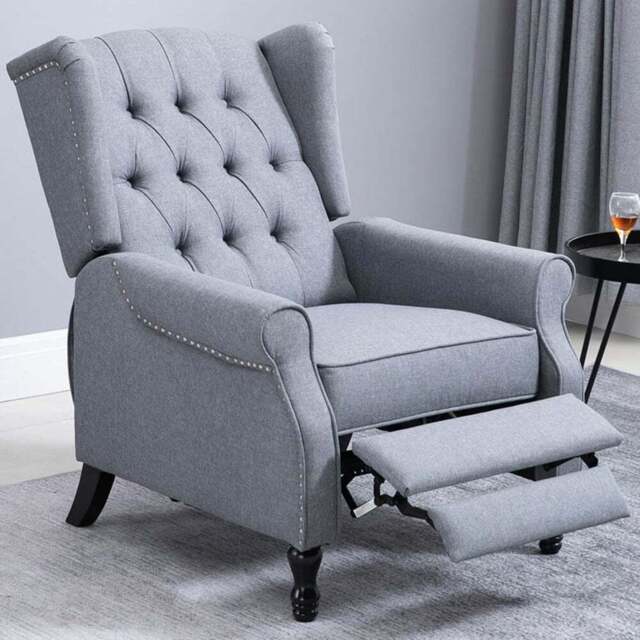 Portland Light Grey Button Tufted Recliner Chair with Footrest - Size: Single - Wilko - image 1
