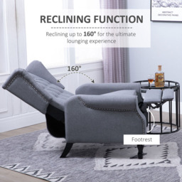 Portland Light Grey Button Tufted Recliner Chair with Footrest - Size: Single - Wilko - thumbnail 5