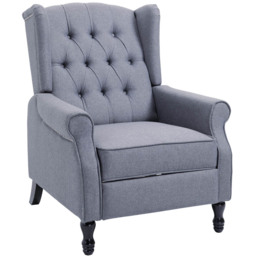 Portland Light Grey Button Tufted Recliner Chair with Footrest - Size: Single - Wilko - thumbnail 3