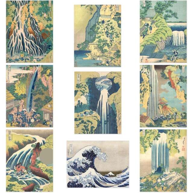 Artery8 Hokusai Tour Waterfalls Provinces Wall Art Print 30 x 41cm 9 Pack - Size: 40.5 x 30.5 x 0.3cm - Multi - Wilko - image 1