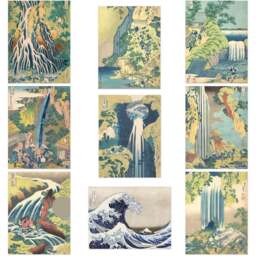 Artery8 Hokusai Tour Waterfalls Provinces Wall Art Print 30 x 41cm 9 Pack - Size: 40.5 x 30.5 x 0.3cm - Multi - Wilko - thumbnail 1
