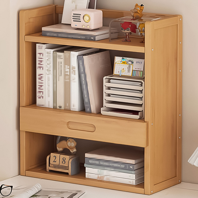 Living and Home Single Drawer 3 Shelf Natural Bamboo Desktop Bookshelf - Wilko - image 1