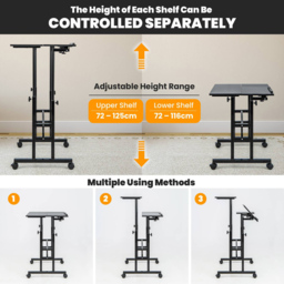 Costway Height Adjustable Workstation with Wheels Black - Size: 80 x 64 x 12cm - Wilko - thumbnail 6