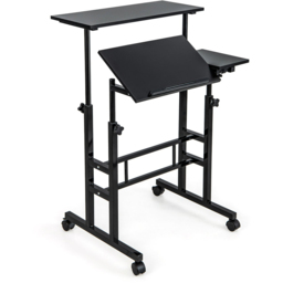 Costway Height Adjustable Workstation with Wheels Black - Size: 80 x 64 x 12cm - Wilko - thumbnail 3