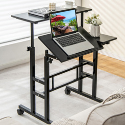 Costway Height Adjustable Workstation with Wheels Black - Size: 80 x 64 x 12cm - Wilko