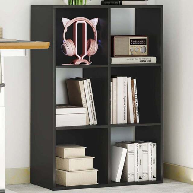 HOMCOM 6 Cube Black Bookshelf - Size: 91.5 cm x 29.5 cm x 61.5 cmcm - Wilko - image 1