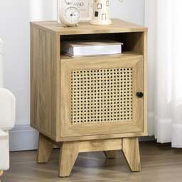 HOMCOM Natural Rattan Bedside Table - Size: Single Door - Brown - Wilko - thumbnail 1