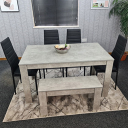 Kosy Koala 6 Seater Glass and Faux Leather Dining Bench Set Stone Grey Effect and Black - Portland - Wilko