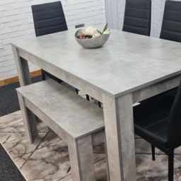 Kosy Koala 6 Seater Glass and Faux Leather Dining Bench Set Stone Grey Effect and Black - Portland - Wilko - thumbnail 5