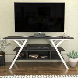 Decorotika Minerva Decorative 4 Open Shelf White and Anthracite TV Unit - Size: 55 x 120 x 35cm - Multi - Wilko
