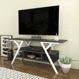 Decorotika Minerva Decorative 4 Open Shelf White and Anthracite TV Unit - Size: 55 x 120 x 35cm - Multi - Wilko - thumbnail 6