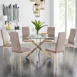 Furniturebox Arona Valera 6 Seater Dining Set Cappuccino and Gold - Brown - Wilko - thumbnail 1