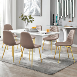 Furniturebox Molini Solara 6 Seater Dining Set White Gloss Cappuccino and Gold - Brown - Wilko - thumbnail 1