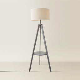 ValueLights Morrigan Grey Wood Shelf White Trim Shade Tripod Floor Lamp with Bulb - Wilko - thumbnail 6
