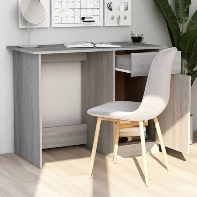 vidaXL Single Door Single Drawer Computer Desk Grey Sonoma - Size: 76 x 100 x 50cm - Wilko - image 1