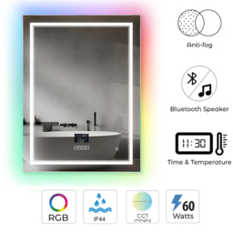 Ener-J Colour Changing LED Mirror with Bluetooth Speaker 70 x 50cm - Size: 72 x 52 x 5cm - Silver - Wilko - thumbnail 5