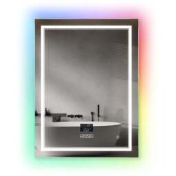 Ener-J Colour Changing LED Mirror with Bluetooth Speaker 70 x 50cm - Size: 72 x 52 x 5cm - Silver - Wilko