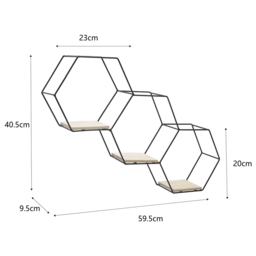 Living and Home 3 Compartment Hexagon Wall Shelf with Iron Frame - Size: 59.5 x 9.5 x 40.5cm - Black - Wilko - thumbnail 6