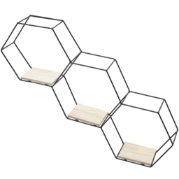 Living and Home 3 Compartment Hexagon Wall Shelf with Iron Frame - Size: 59.5 x 9.5 x 40.5cm - Black - Wilko - thumbnail 4