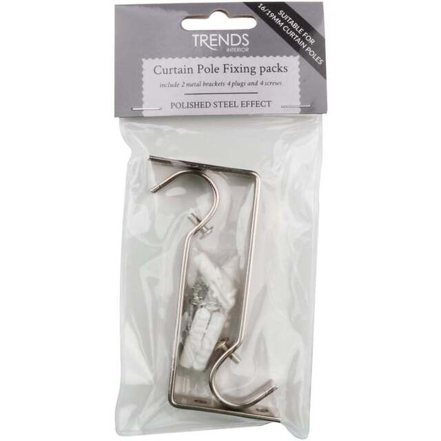 Trends 16-19mm Metal Curtain Pole Fixings Set - Size: 16 - 19mm - Wilko - image 1